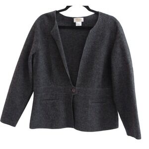 Vtg Talbots Boiled Wool Jacket Gray L Petite Classic Preppy Academia Old Money